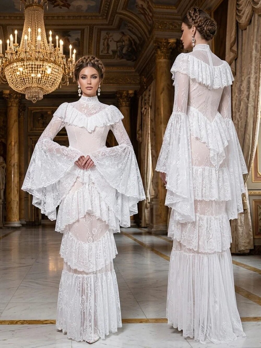 👑Luxury Bridal Runway Lace Gown Couture Designer Gorgeous Wedding Evening Dress